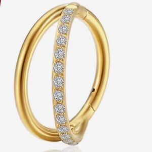 Brand new gold and diamond double nose hoop ring